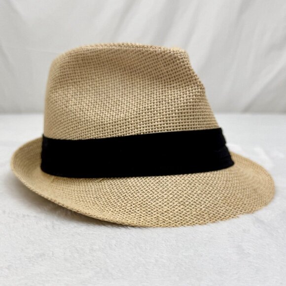 The Hatter Company Straw Fedora Hat Beige with Black Band - Picture 2 of 9